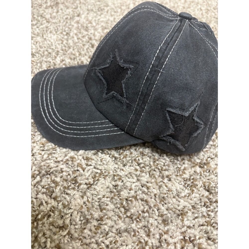 Charcoal Black Distressed Star Baseball Cap - Picture 3 of 7